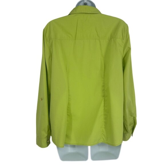 Chicos Lime Green Button Down Roll Up Long Sleeve Casual Blouse Size 2 US L - Picture 4 of 10